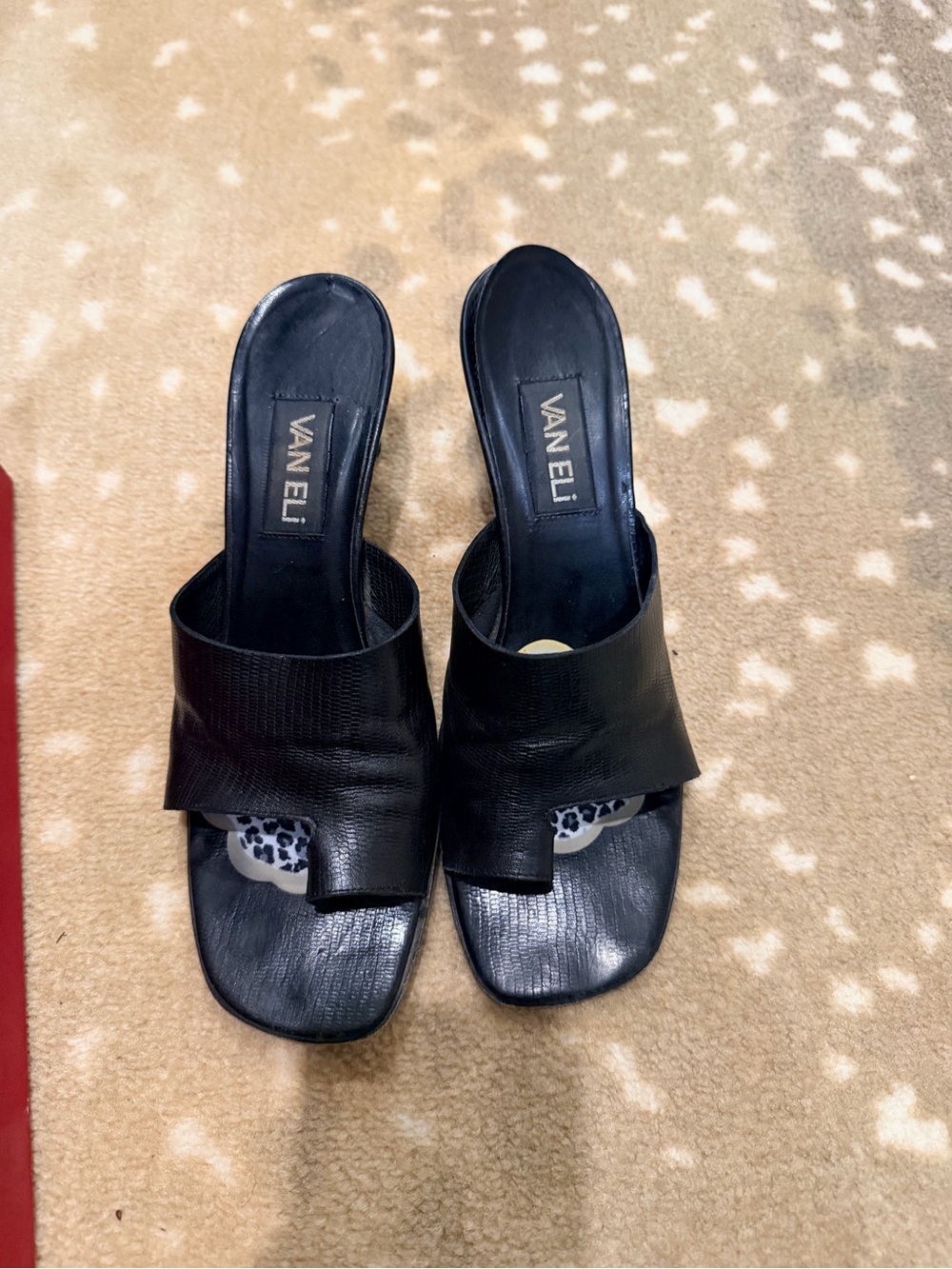 Vaneli Black Leather Open-Toe Slide Mules